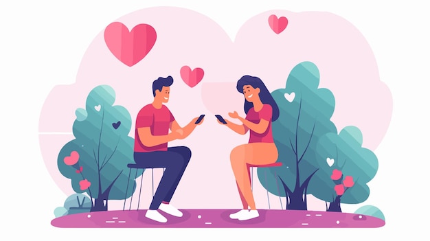 Vector women in love social network connectivity with smartphones