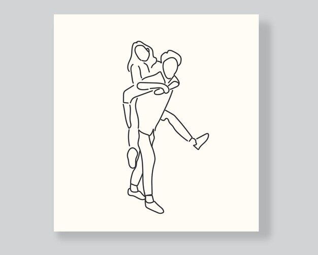 women and man line art or continuous one line illustration