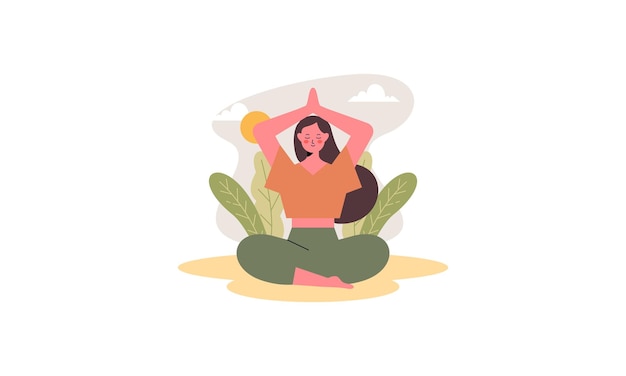 Women Meditating in Yoga Lotus Posture in Nature Concept Illustration