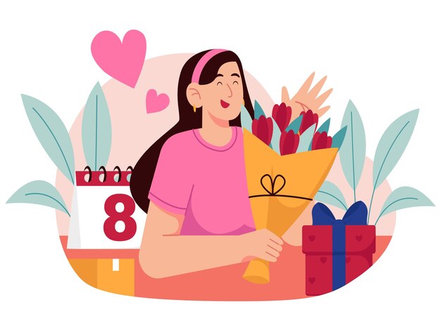 Vector women opening present illustration