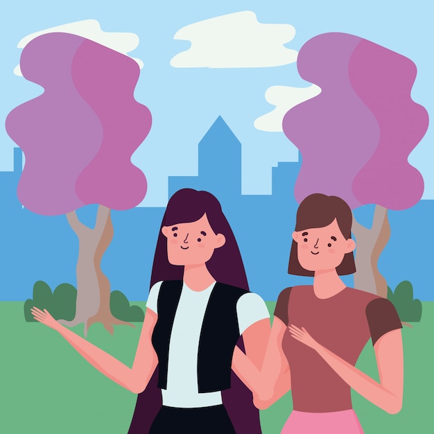 Women in park vector design