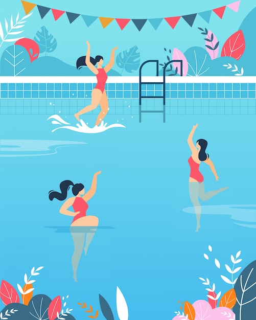 Women Performing Water Activities in Swimming Pool