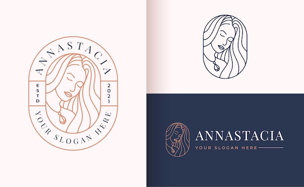 Women potrait linear style logo design