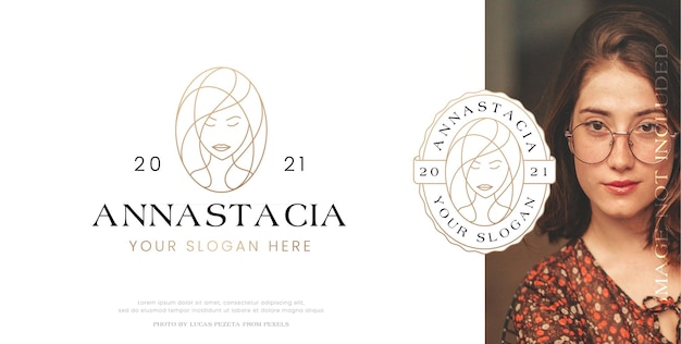 Vector women potrait linear style logo design