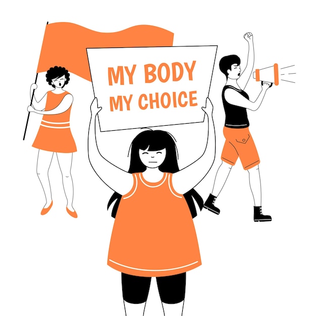 Women at a protest rally My body my choice