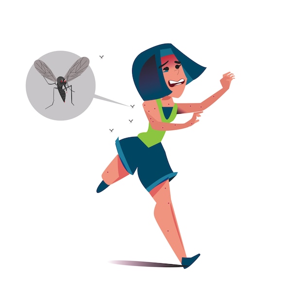 Women runs away from mosquitoes