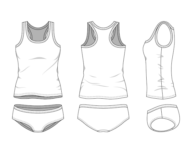 Women's blank clothing templates of of racer top and underpants