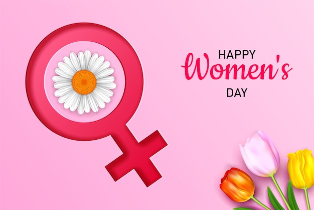 Women's day background with women sign and flowers for banner poster flyer