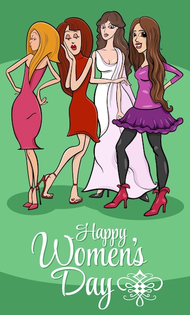 Women's Day design with cartoon pretty women group