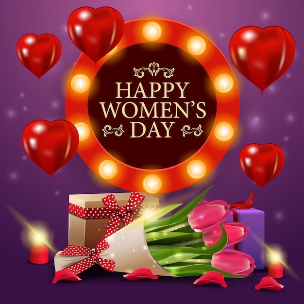 Women's day greeting purple card template