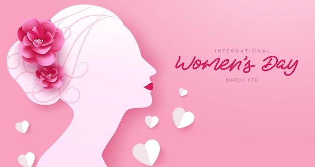 Women's day international vector design. Beautiful woman side face with flower element for March 8