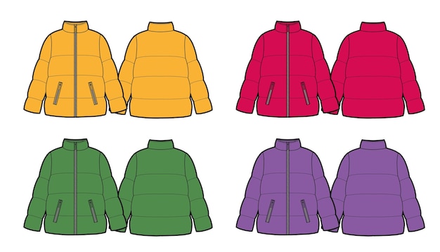 Women's down jackets color variants Vector illustration