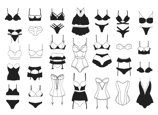 Women's lingerie nightwear isolated undergarments' female underwear Vectors Silhouettes