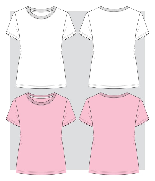 Women's round neck t shirt flat sketch