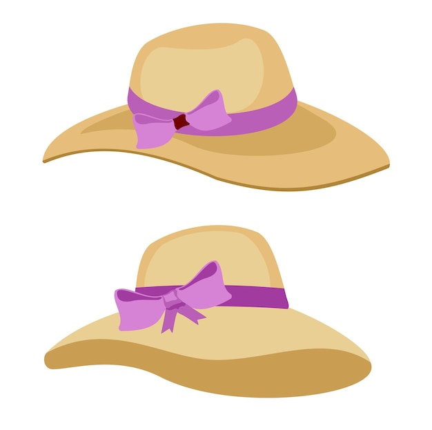 Women s summer hat Women s beach hat icon Vector of a straw hat with a ribbon