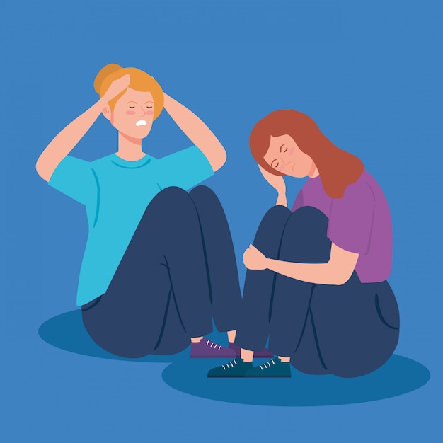 women sitting with stress attack  illustration 