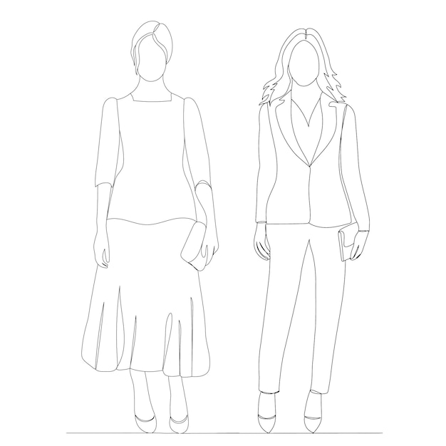 Women sketch line drawing vector, isolated