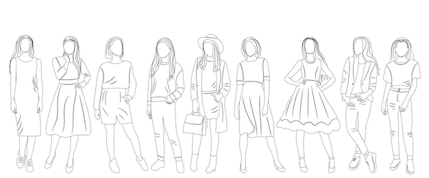 Women sketch set on white background isolated vector