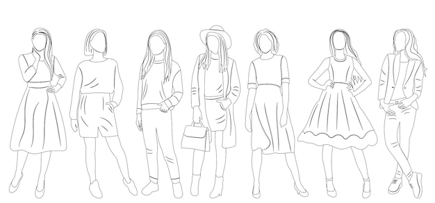 Women sketch on white background isolated vector