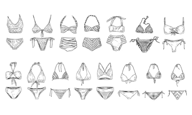 Vector women swimwear handdrawn collection