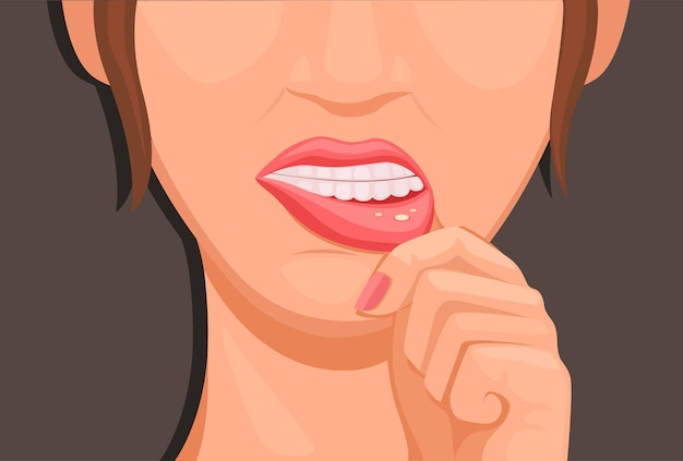 Women touch lips sprue symptoms of Stomatitis health medical illustration