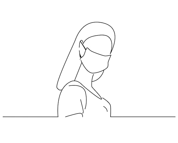 Women use mask line art illustration