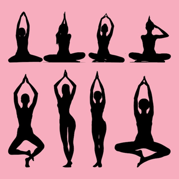 Women various Yoga Poses Silhouette Set