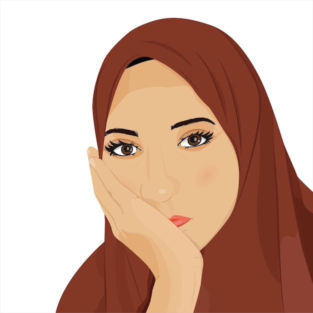 Women wear brown headscarves. Vector illustration