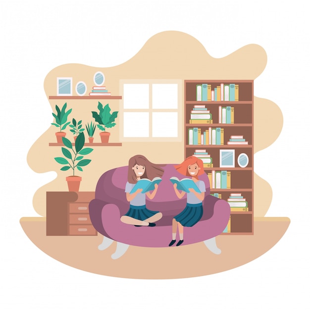 Women with book in livingroom avatar character