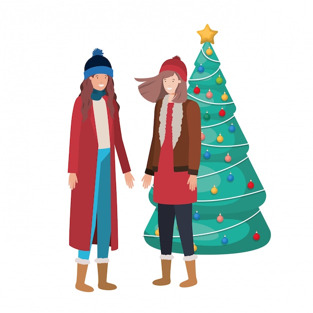 Women with christmas tree avatar character