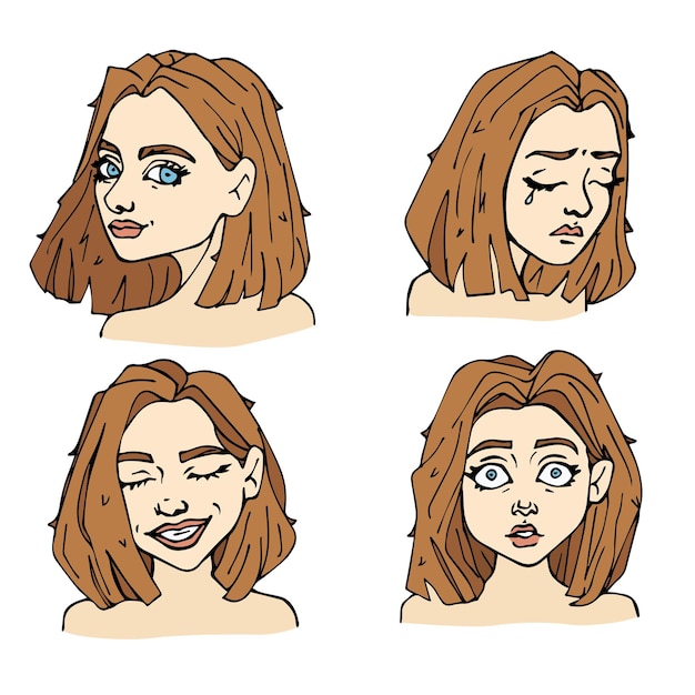 Women with different emotions Vector isolated illustration Avatar for social media