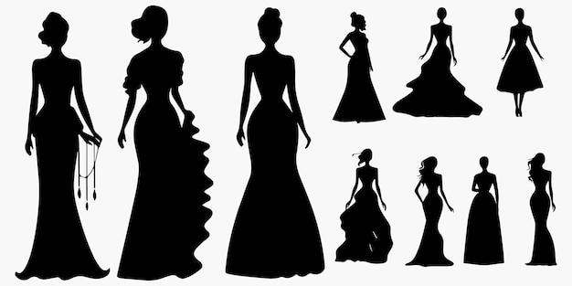 Women with dresses silhouette vector illustration