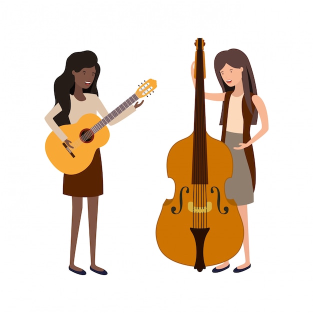 Women with musical instruments character