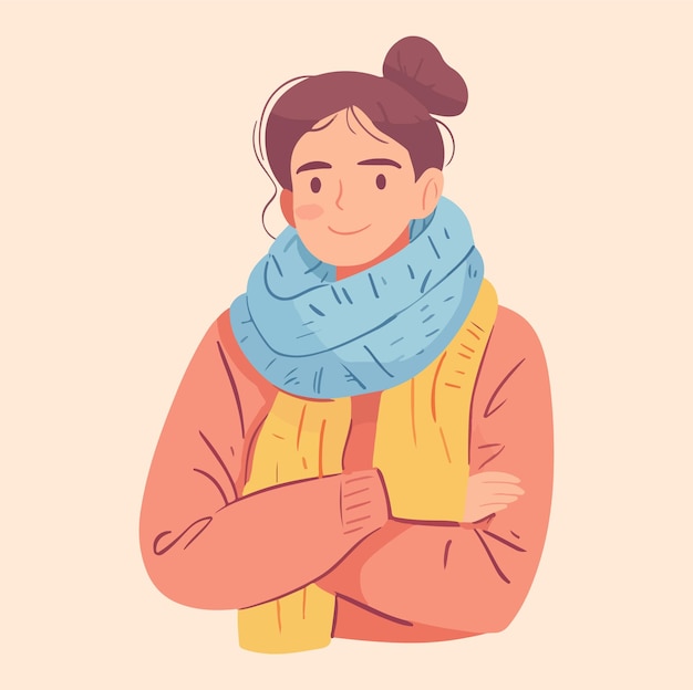 Vector women with scarf getting cold illustration