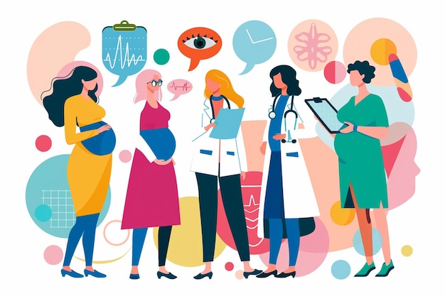 Vector women with speech bubbles medical