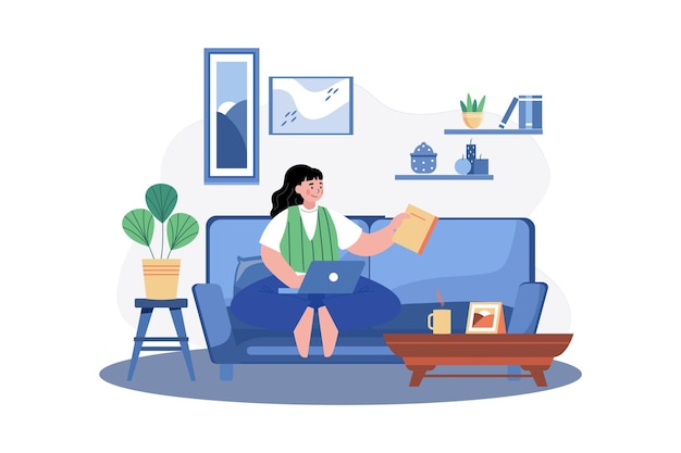 Vector women working remotely at home