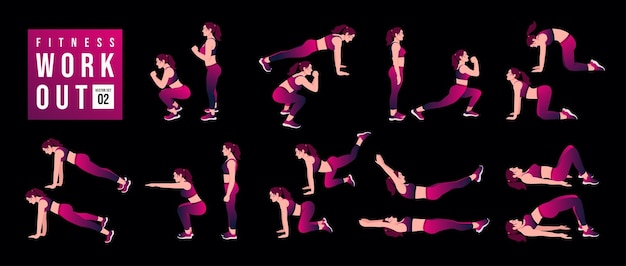 Women Workout Set Women doing fitness and yoga exercises