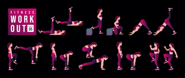 Women Workout Set Women doing fitness and yoga exercises