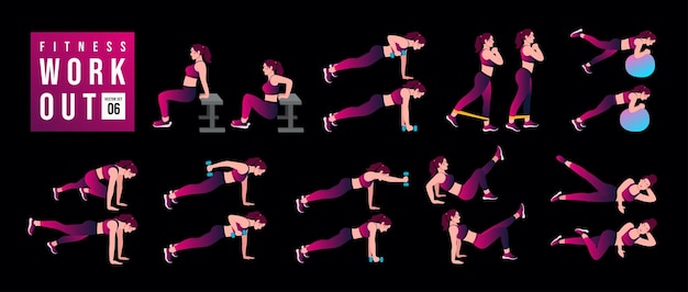 Women Workout Set Women doing fitness and yoga exercises