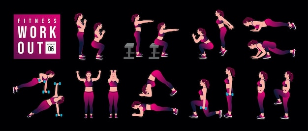 Women Workout Set Women doing fitness and yoga exercises