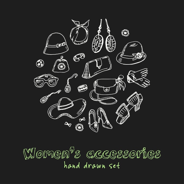 Womens accessories hand drawn doodle set