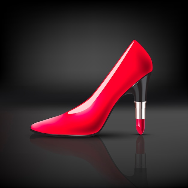 Womens color shoe with lipstick heel on dark background