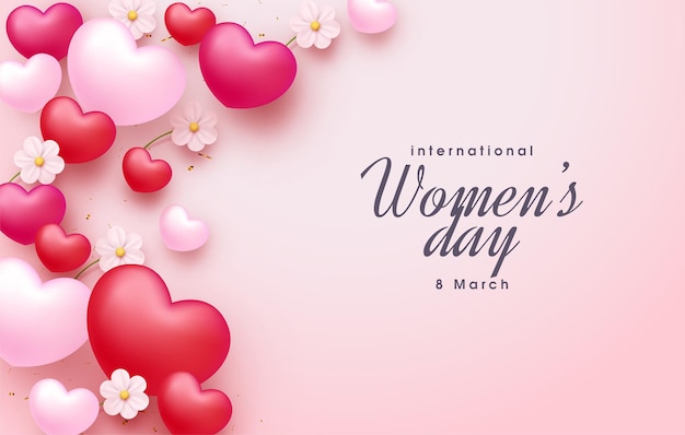 Womens day background with 3D colorful love balloons