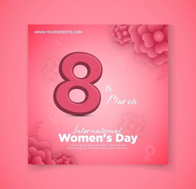 Womens Day template for social media with colorful flowers vector