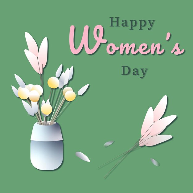 Womens day vector greeting card with flowers and text Simple style with gradient illustration