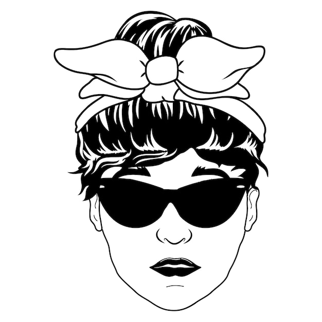 Vector womens faces messy bun vector