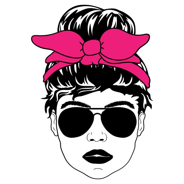 Vector womens faces messy bun vector