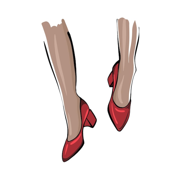 Womens feet in red shoesStylish womens shoes Sketch Handdrawn vector fashion illustration