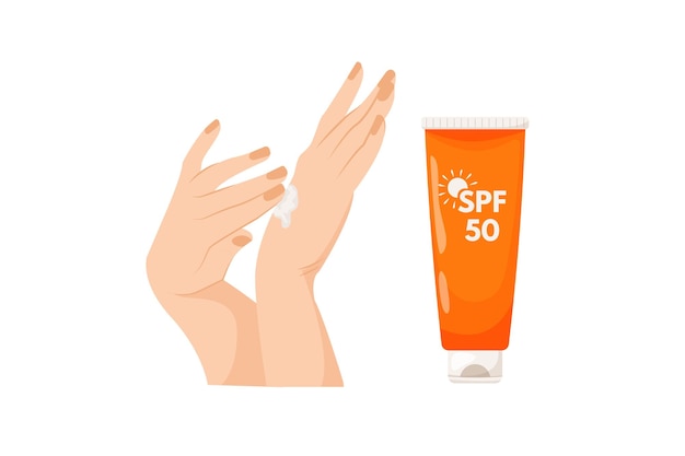 Womens hands apply creamSunscreen moisturizer sunscreensunblock skin protection and ultraviolet