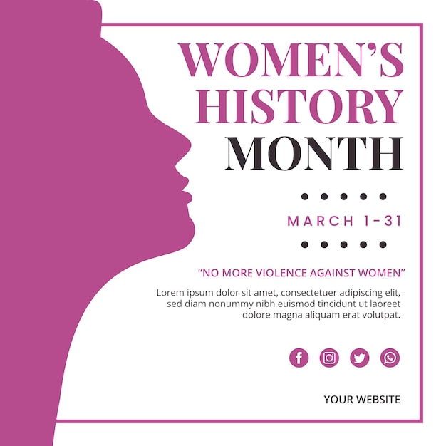 Womens history month banner design with woman silhouette